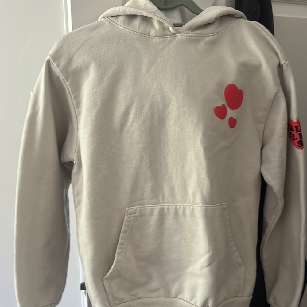 Talentless- Cream Hoodie with Red Heart Accents